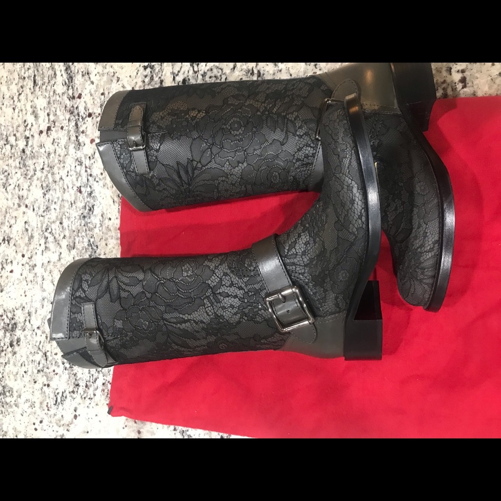 Valentino Lace Overlay charcoal boots - Picture 4 of 8